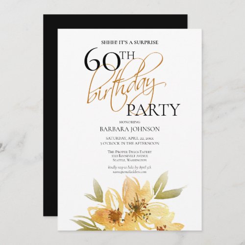 Elegant Yellow Floral Surprise 60th Birthday Invitation