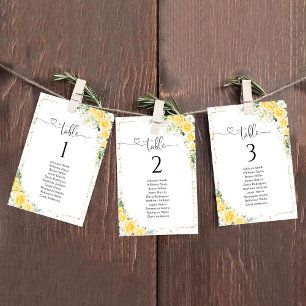 Elegant Yellow Floral Table Number Seating Chart