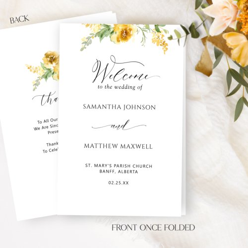 Elegant Yellow Floral Wedding Ceremony Program