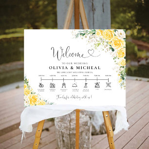 Elegant Yellow Floral Wedding Day Icons Timeline  Foam Board