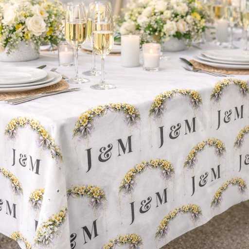 Elegant Yellow Floral Wedding Fabric with Monogram