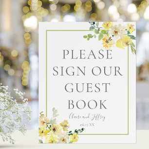 Elegant Yellow Floral Wedding Guest Book Foam Board