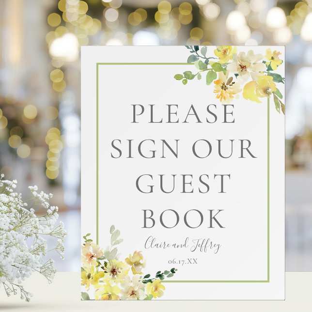 Elegant Yellow Floral Wedding Guest Book Foam Board (Creator Uploaded)