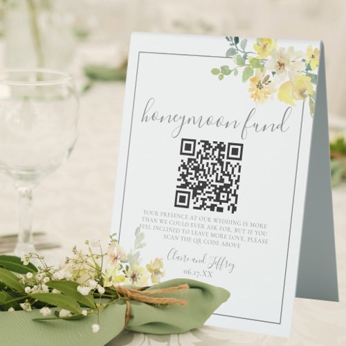 Elegant Yellow Floral Wedding Honeymoon Fund Table Tent