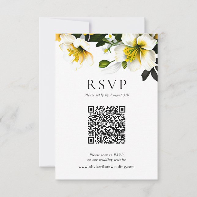 Elegant Yellow Floral Wedding Response QR Code (Front)