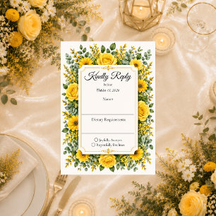 Elegant Yellow Floral Wedding RSVP Card