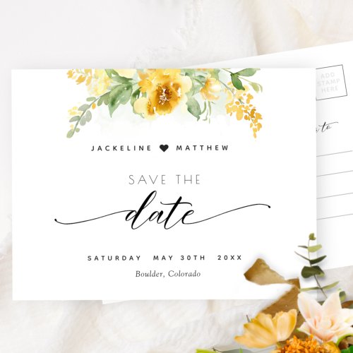 Elegant Yellow Floral Wedding Save the Date Postcard