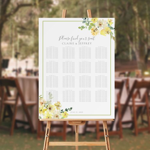 Elegant Yellow Floral Wedding Seating Chart Foam Board