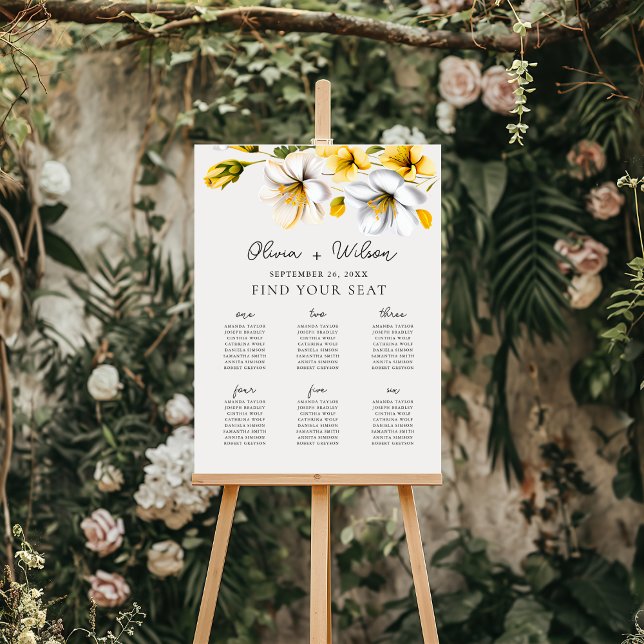 Elegant Yellow Floral Wedding Seating Chart Foam Board (Creator Uploaded)