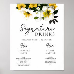 Elegant Yellow Floral Wedding Signature Drinks Poster