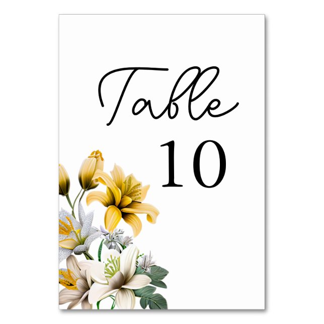 Elegant Yellow Floral Wedding Table Number (Front)