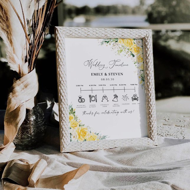 Elegant Yellow Floral Wedding Timeline Sign (Creator Uploaded)