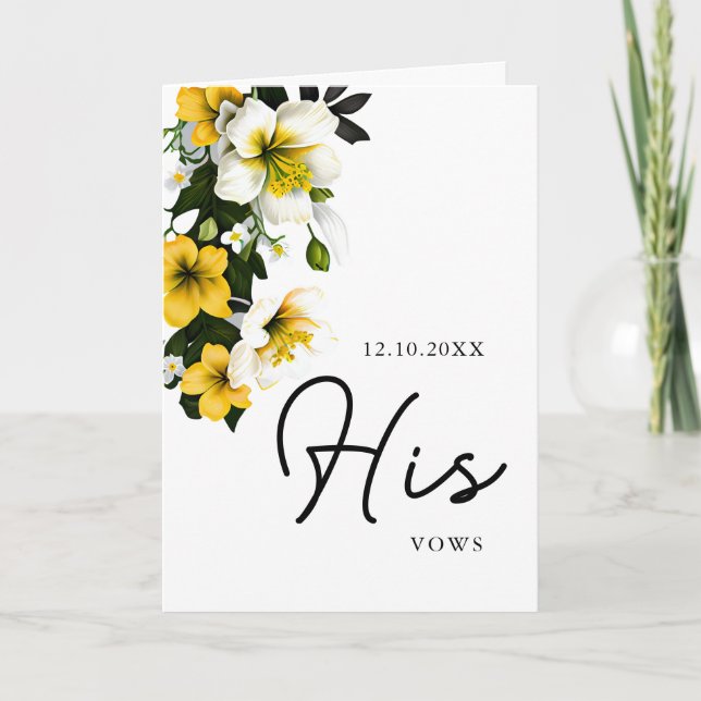 Elegant Yellow Floral Wedding Vows Card (Front)