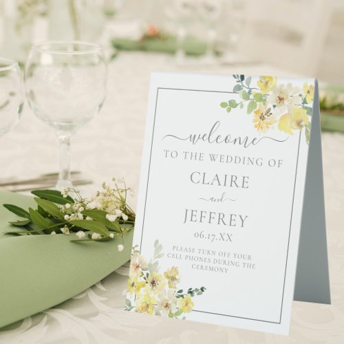Elegant Yellow Floral Welcome to our Wedding Table Tent