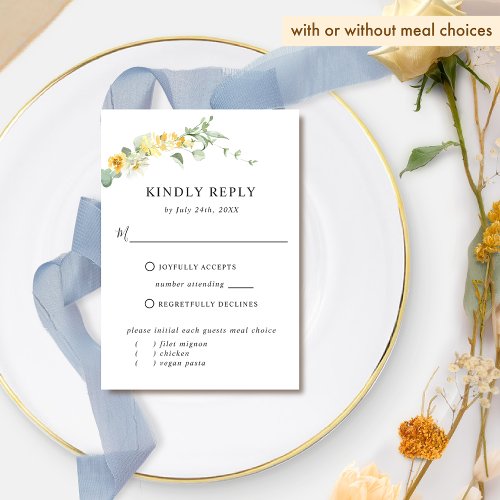 Elegant Yellow Floral With or Without Meals  RSVP Card