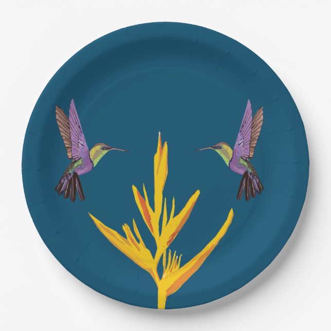 Elegant Yellow Flower Birds Paper Plates (Front)