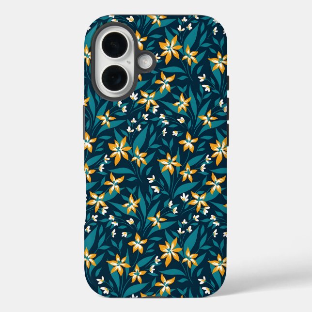 Elegant Yellow Flower Pattern in Dark Green Leaves Case-Mate iPhone Case (Back)