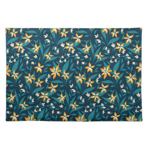 Elegant Yellow Flower Pattern in Dark Green Leaves Cloth Placemat