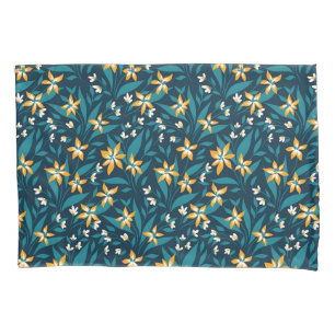 Elegant Yellow Flower Pattern in Dark Green Leaves Pillow Case