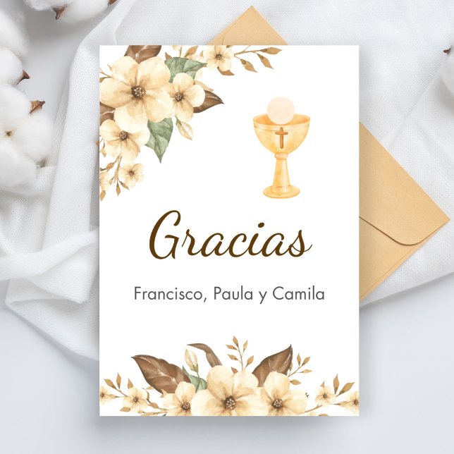 Elegant Yellow Flowers Cute First Communion Thank You Card (Creator Uploaded)