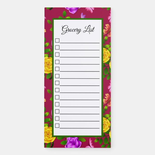 Elegant Yellow Fuchsia Pink And Purple Rose Flower Magnetic Notepad (Front)