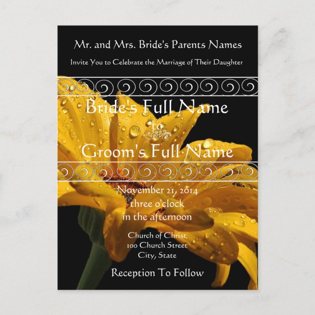 Elegant Yellow Gerber Daisy Wedding Invitation Postcard (Front)