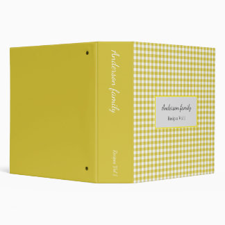 Elegant Yellow Gingham Recipes Book 3 Ring Binder