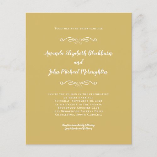 Elegant Yellow Gold Chic Budget Wedding Invitation