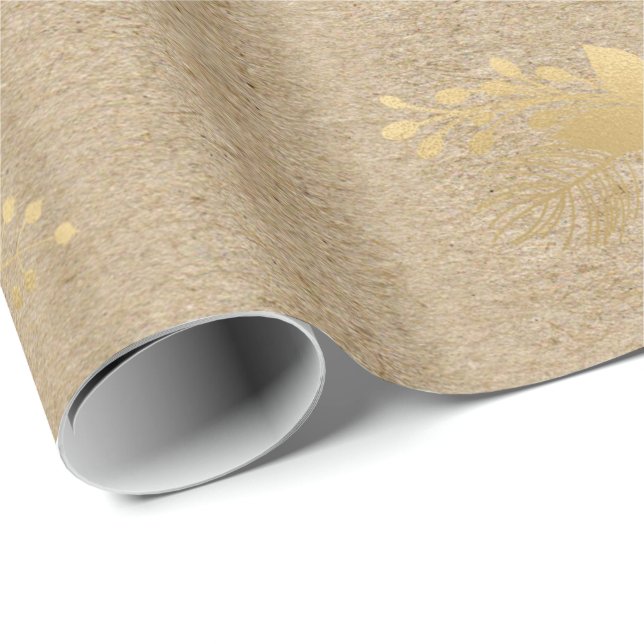 Elegant yellow gold Christmas floral pattern Wrapping Paper (Roll Corner)