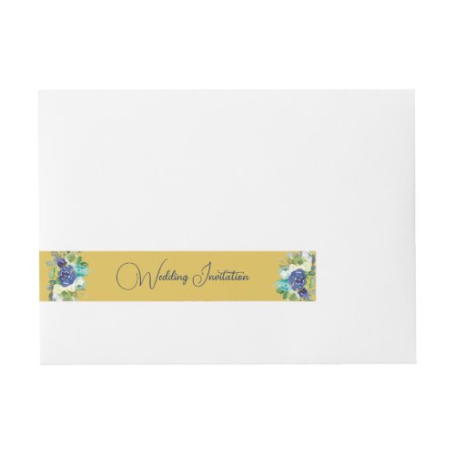 Elegant Yellow Gold Color Navy  White Roses Wrap Around Address Label