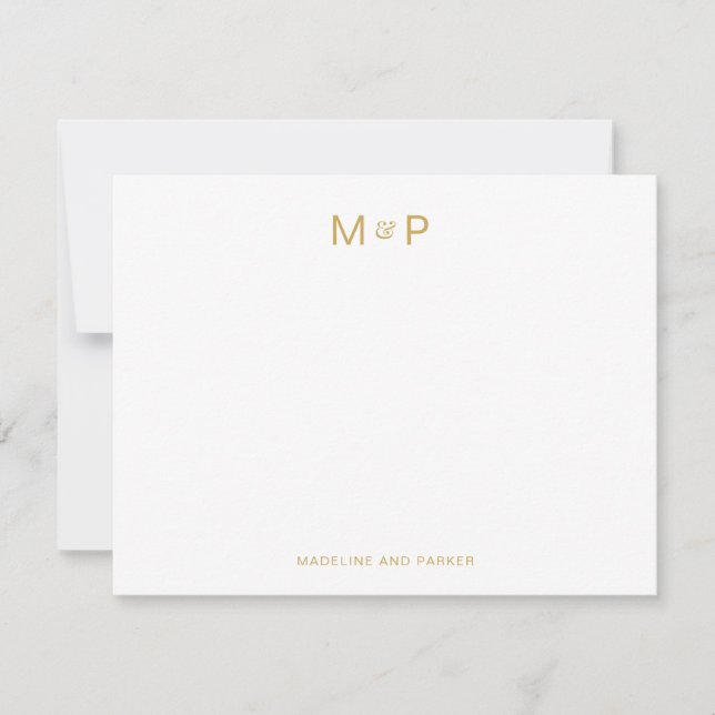 Elegant Yellow Gold Contemporary Couple Monogram Note Card (Front)