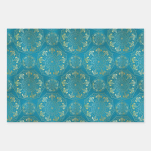Elegant Yellow Gold Daisy Snowdrop Mandala Teal Wr Wrapping Paper Sheets