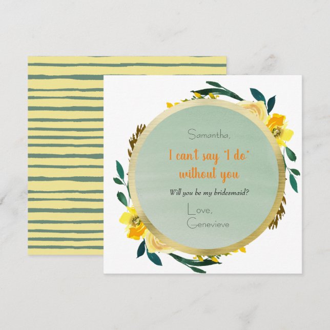 Elegant Yellow Gold Floral Bridesmaid Proposal Invitation (Front/Back)