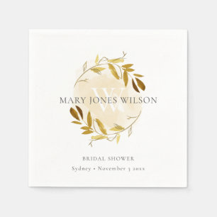 ELEGANT YELLOW GOLD FOLIAGE WREATH BRIDAL SHOWER NAPKINS