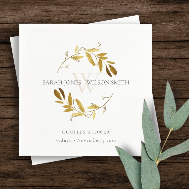ELEGANT YELLOW GOLD FOLIAGE WREATH COUPLES SHOWER NAPKINS (Creator Uploaded)