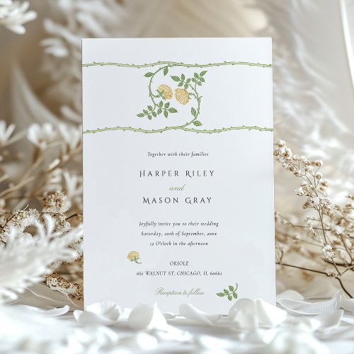 Elegant Yellow Gold Greenery Wedding Invitation