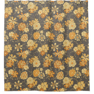 Elegant Yellow Gold Orange Flowers On Brown Shower Curtain