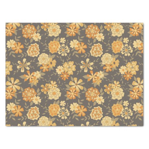 Elegant Yellow Gold Orange Flowers On Brown Tissue Paper
