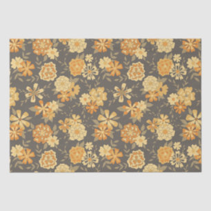 Elegant Yellow Gold Orange Flowers On Brown Tissue Paper