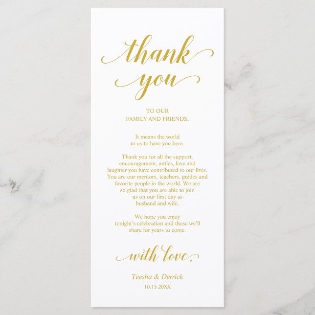 Elegant Yellow Gold, Place Setting Thank You Card (Front)