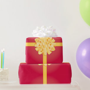 Elegant Yellow Gold Pom Pom Gift Bow Wrapping Paper