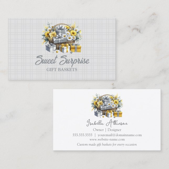 Elegant Yellow Gold Silver Gift Basket Business Card (Front/Back)