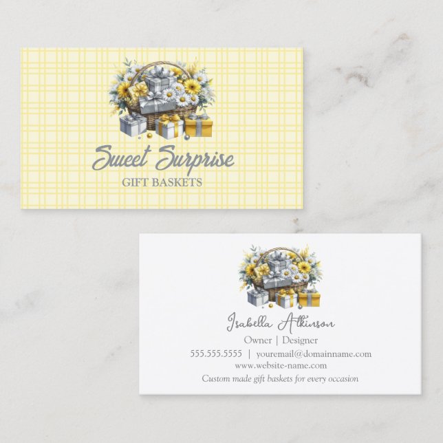 Elegant Yellow Gold Silver Gift Basket Business Card (Front/Back)