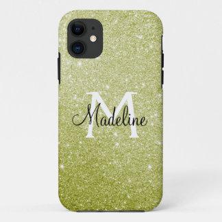 Elegant Yellow Gold Sparkly Glitter Monogrammed iPhone 11 Case