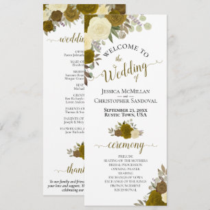 Elegant Yellow & Gold Watercolor Floral Wedding Program
