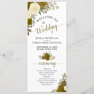 Elegant Yellow & Gold Watercolor Floral Wedding Program