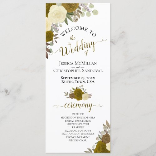 Elegant Yellow  Gold Watercolor Floral Wedding Program