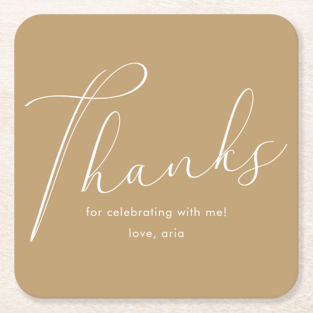 Elegant Yellow Graduation Party Thank You Script Square Paper Coaster (Front)