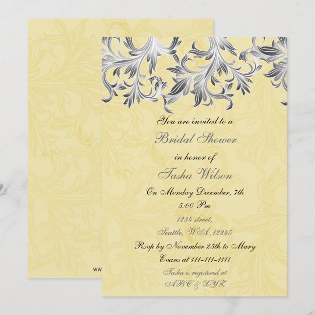 Elegant yellow gray Bridal Shower Invitation (Front/Back)