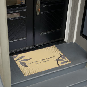 Elegant Yellow & Gray Family Name & Date Doormat